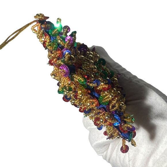 Handmade Sequin Beaded Christmas Tree Ornament 3D Star Multicolor 5 in - Picture 4 of 6